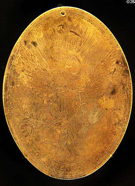 Treaty of Green Ville Peace Medal (1795) reproduction at museum of Ohio State Capitol. Columbus, OH.