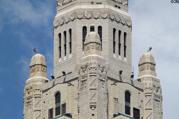 Terra-cotta figures by Fritz Albert after designs by Carl H. Keck on LeVeque Tower. Columbus, OH.