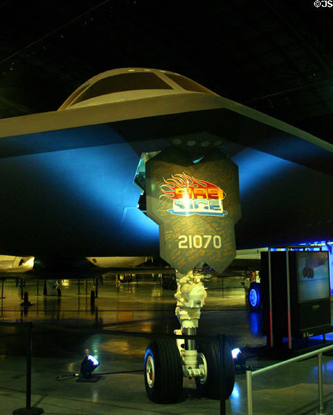 Nose wheel of Northrop Grumman B-2 Spirit (1980s) bomber at National Museum of USAF. Dayton, OH.