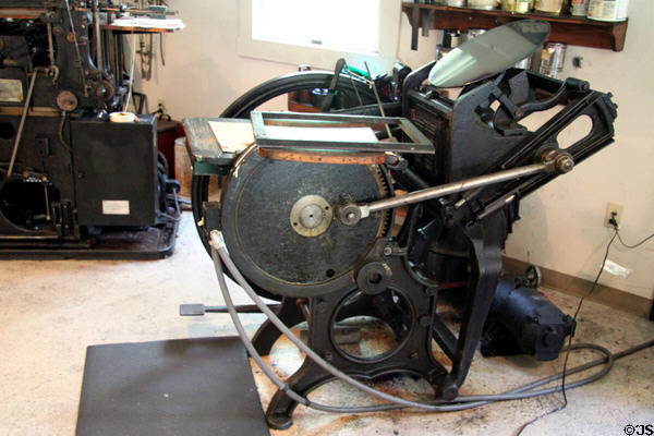 Printing press in Print Shop at Carillon Historical Park. Dayton, OH.
