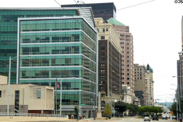 Main St. streetscape with CareSource, Biltmore Hotel, & Buildings. Dayton, OH.