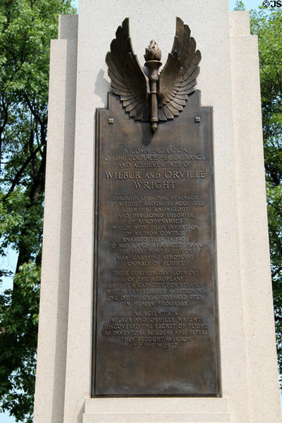Wright Brothers Memorial plaque to Wilbur & Orville Wright at Dayton Aviation Heritage National Historical Park. Dayton, OH.