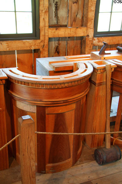 Carpentry shop in sawmill with replica pieces for Kirtland Temple at Historic Kirtland Village. Kirtland, OH.