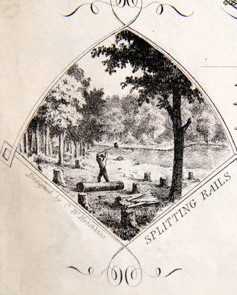 Abraham Lincoln splitting rails detail on Insurance company poster at Cleveland History Center. Cleveland, OH.
