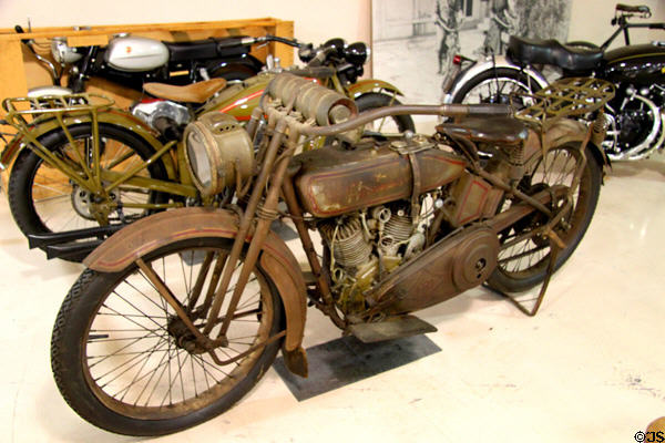Harley-Davidson 19-J motorcycle (1919) from Milwaukee, WI at Crawford Auto Aviation Museum of Cleveland History Center. Cleveland, OH.