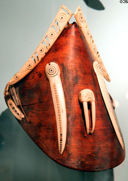 Inuit bentwood hunting hat with ivory birds & walrus (c1897) from Alaska at Cleveland Museum of Natural History. Cleveland, OH.