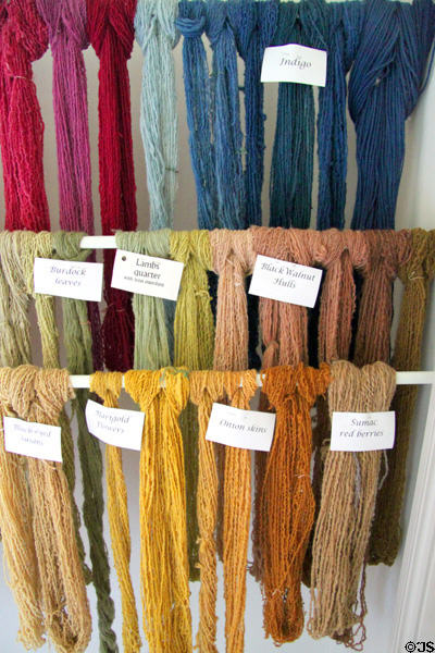 Natural dye color samples displayed in Jonathan Hale House at Hale Farm. Cleveland, OH.