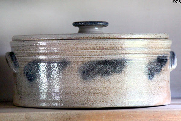 Covered salt glaze crock at Herrick House at Hale Farm. Cleveland, OH.