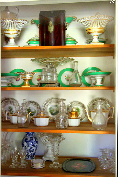 Dishes & glassware in Jonathan Goldsmith House at Hale Farm. Cleveland, OH.
