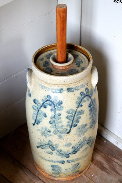 Salt glaze butter churn in Jonathan Goldsmith House at Hale Farm. Cleveland, OH.