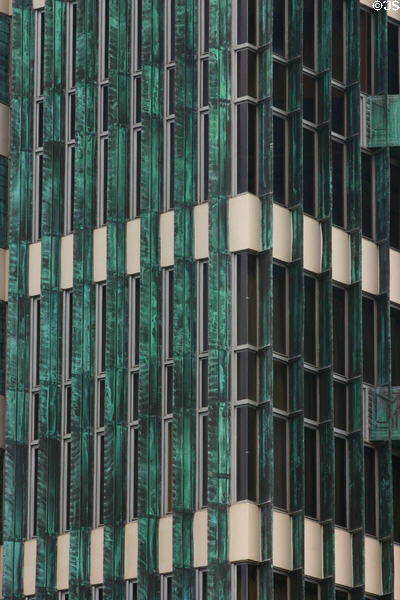 Vertical green louvers of FLW's Price Tower. Bartlesville, OK.