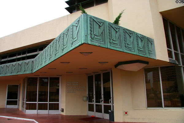 Entrance overhang of Price Tower. Bartlesville, OK.