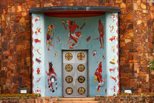 Indian mural around entrance doors of Woolaroc Ranch Museum. Bartlesville, OK.