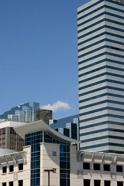 Oklahoma Tower & curved roof on tower of parking structure. Oklahoma City, OK.