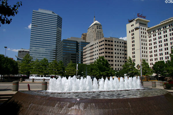 Oklahoma City Skyline over fountains. Oklahoma City, OK.
