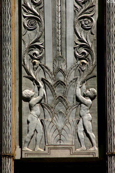 Frieze of children & plants detail on First National Center. Oklahoma City, OK.