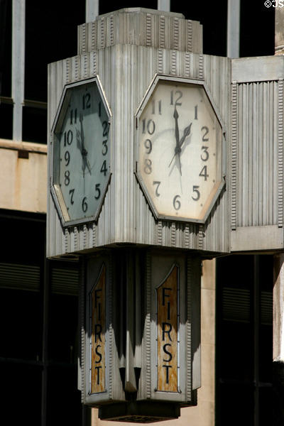 Octagonal Art Deco clock on First National Center. Oklahoma City, OK.