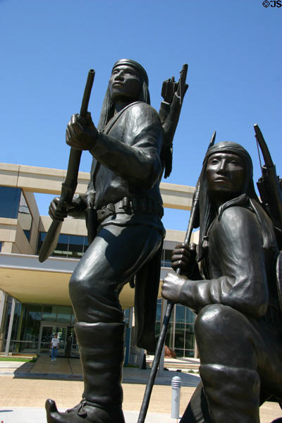 Sculpture group of Native Americans at entrance of Oklahoma History Center. Oklahoma City, OK.