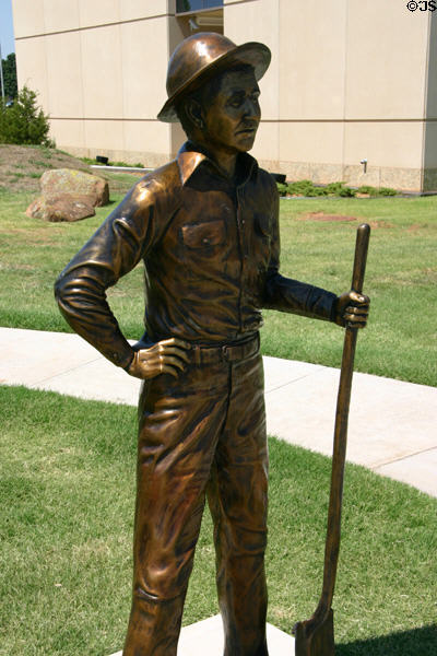Monument to Civilian Conservation Corp (CCC) which provided jobs during the Great Depression outside Oklahoma History Center. Oklahoma City, OK.