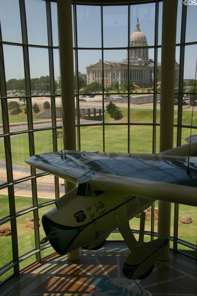 View from atrium of Oklahoma History Center to Oklahoma State Capitol. Oklahoma City, OK.