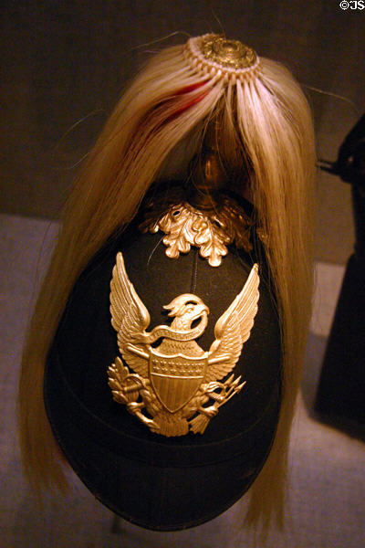 U.S. military dress helmet for Indian Scouts with white horsehair plume (c1880) at National Cowboy Museum. Oklahoma City, OK.