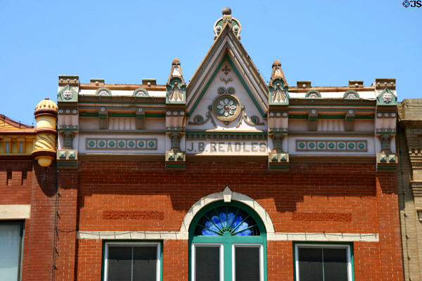 Elaborate roofline of J.B. Beadles building (W Oklahoma Ave.). Guthrie, OK.