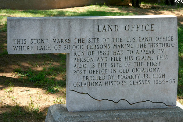 Marker for site of U.S. Land Office used in land run of 1889. Guthrie, OK.