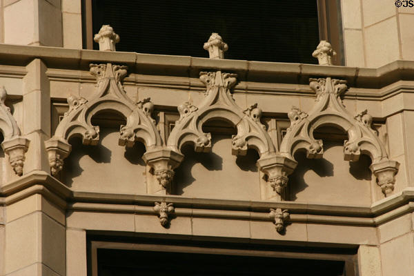 Terra cotta gothic details of Mid-Continent Tower. Tulsa, OK.