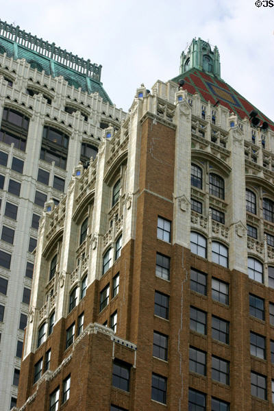 Neo Gothic upper facade of Philtower. Tulsa, OK.
