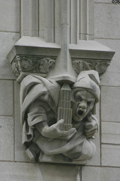 Gargoyle holding highrise on facade of Philtower. Tulsa, OK.