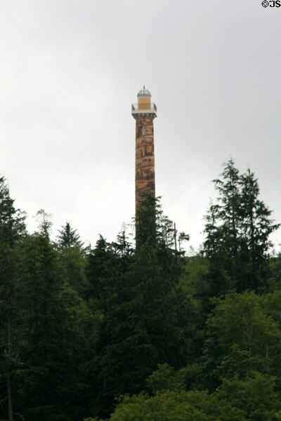 Astoria Column (1926) (125 ft) of reinforced concrete atop Coxcomb Hill. Astoria, OR. Architect: Electus D. Litchfield. On National Register.