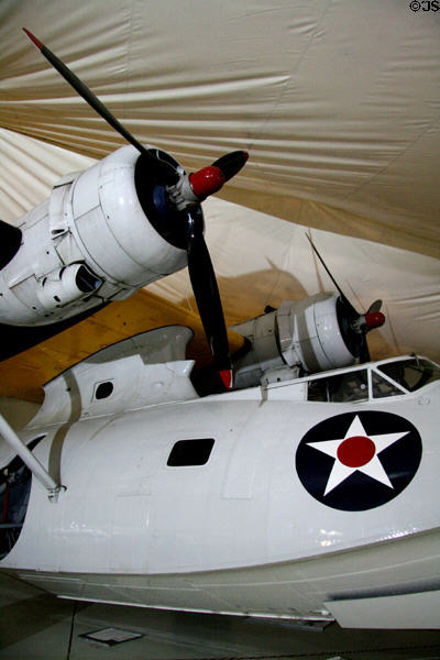 Engines above Consolidated PBY-5A Catalina (1935) flying boat at Tillamook Air Museum. Tillamook, OR.