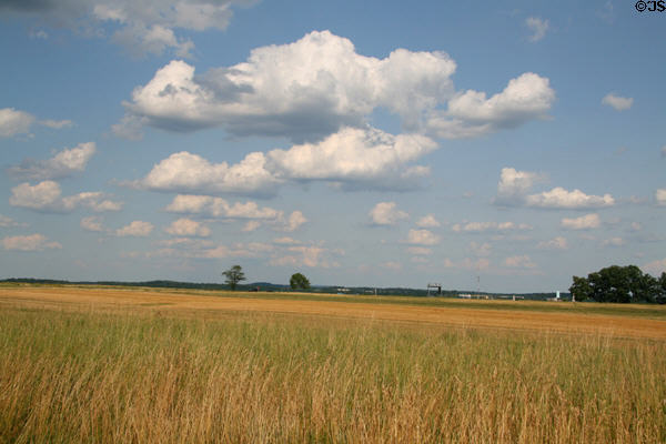 View across Day 1 battle ground held by small Union Cavalry later forced to retreat through town at Gettysburg National Military Park. Gettysburg, PA.