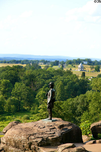 General G.K. Warren monument near Little Round Top at Gettysburg National Military Park. Gettysburg, PA.
