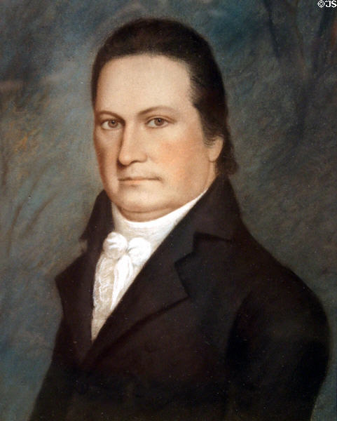 Portrait of Dewitt Clinton (1806-9) responsible for the Eire Canal by James Sharples Junior? in National Portrait Gallery. Philadelphia, PA.