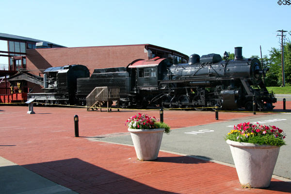 Steam powered wrecking crane & Illinois Central steam locomotive at Steamtown. Scranton, PA.