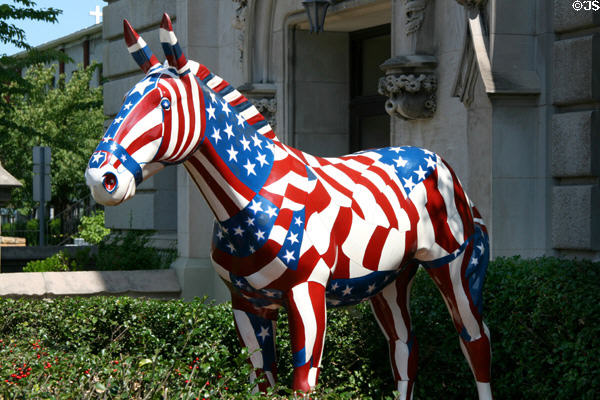 Street art painted Freedom mule with flag design at Lackawanna College. Scranton, PA.