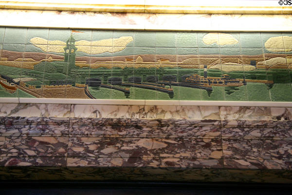 Tile mural of rail station & steamboat docks in central hall of Lackawanna Railroad Station. Scranton, PA.