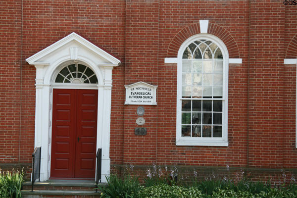 St Michael's Evangelical Lutheran Church entrance. Strasburg, PA.