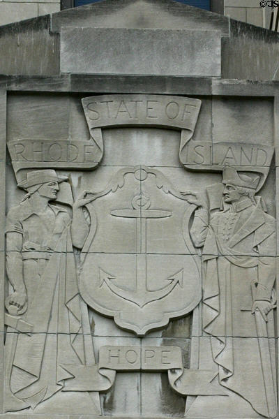 Rhode Island crest on Bank of America Building. Providence, RI.