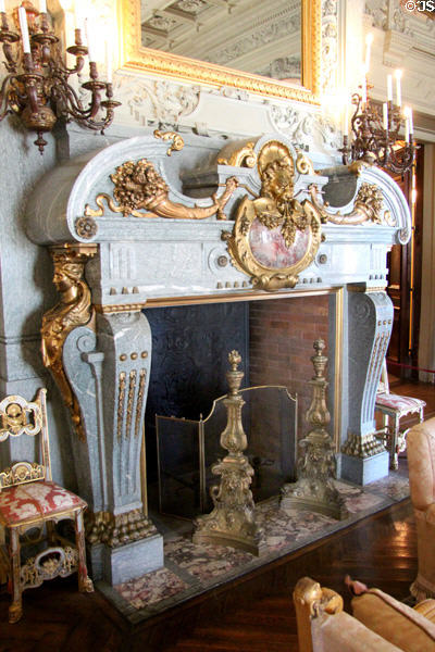 Late Renaissance style Morning Room fireplace made in France at The Breakers. Newport, RI.