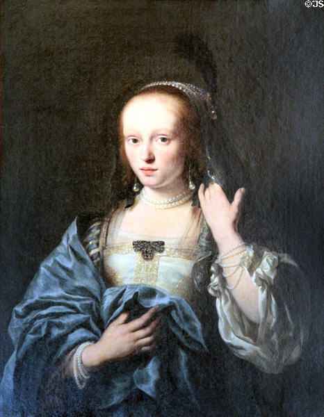 Lady in Pearls painting (c1650) by Ferdinand Bol of Amsterdam at Rough Point. Newport, RI.