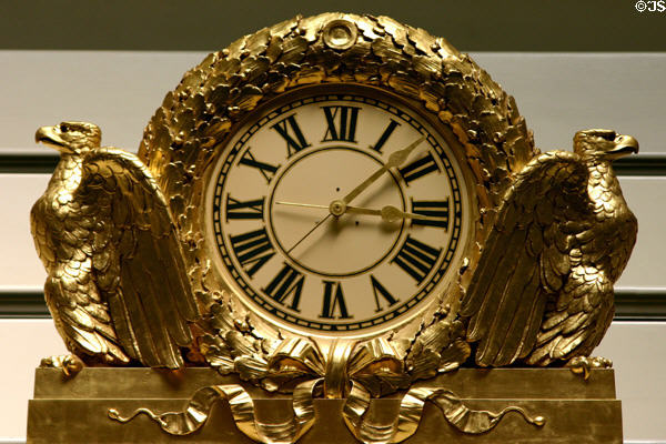 Clock with two eagles in House chamber of Rhode Island State House. Providence, RI.
