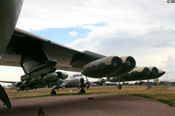 Engines & armaments on wing of Douglas B-52D Stratofortress at South Dakota Air & Space Museum. SD.