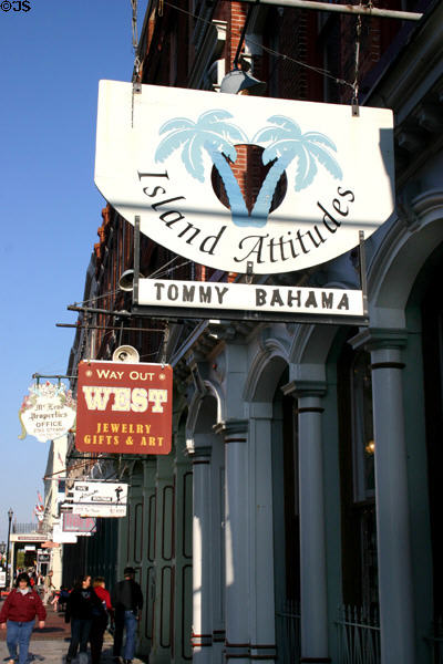 Shop signs along The Strand. Galveston, TX.