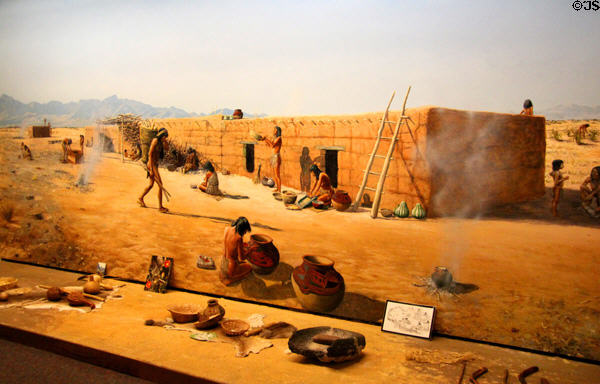 Diorama of Firecracker Pueblo near El Paso at Institute of Texan Cultures. San Antonio, TX.