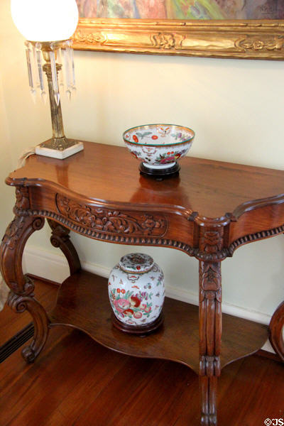 Sidetable with Chinese import porcelain at Guenther House Museum. San Antonio, TX.