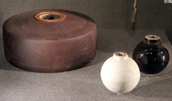 Ceramic hand grenades & land mine used by Japanese at National Museum of the Pacific War. Fredericksburg, TX.