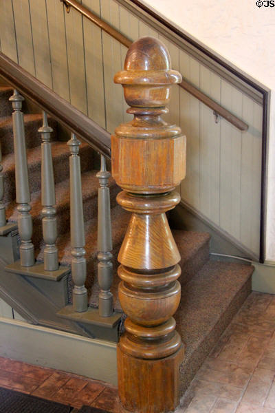 Newell post of Old Gillespie County Courthouse / town library. Fredericksburg, TX.