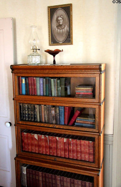 Glass-fronted bookshelves at LBJ Boyhood Home. Johnson City, TX.